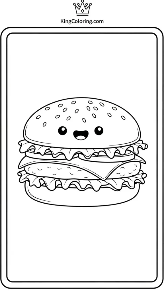 A smiling hamburger with lettuce, cheese