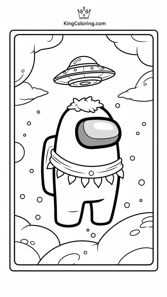 Among Us crewmate floating with a tiny UFO above