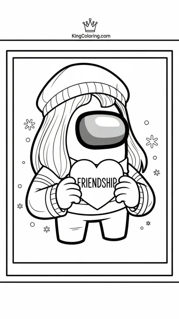 Among Us crewmate holding a heart for friendship,