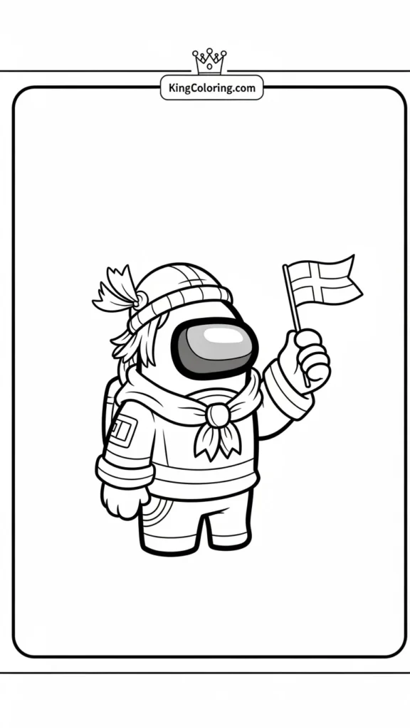 Among Us crewmate holding a tiny flag,