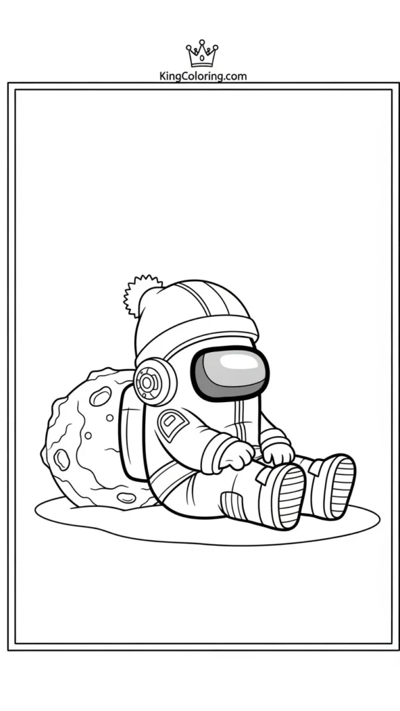 Among Us crewmate sitting beside a space rock