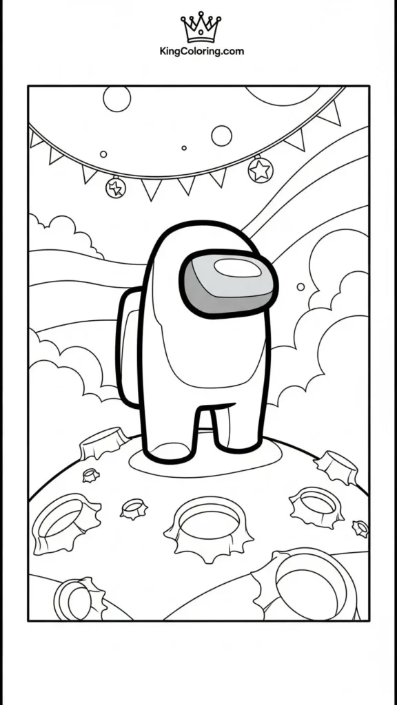 Among Us crewmate standing on a planet with craters