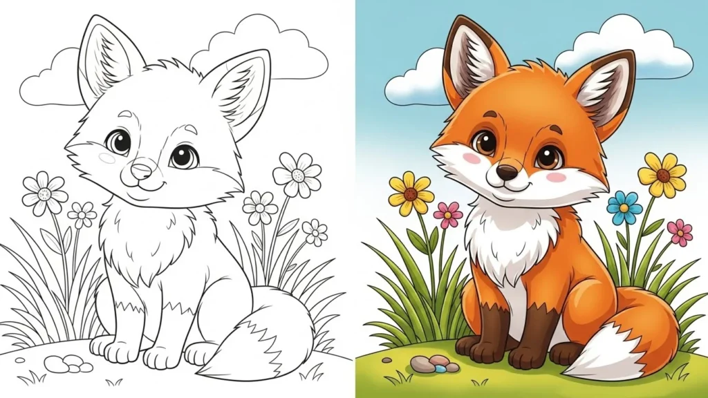 Baby Fox Coloring Pages