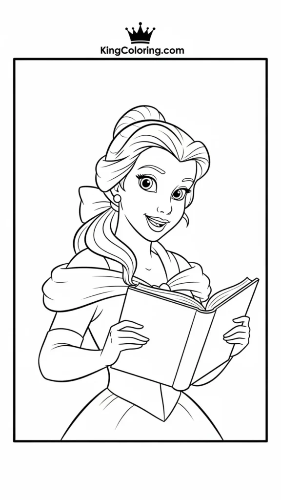 Belle holding an open book