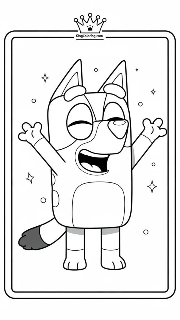 Bluey laughing with arms raised