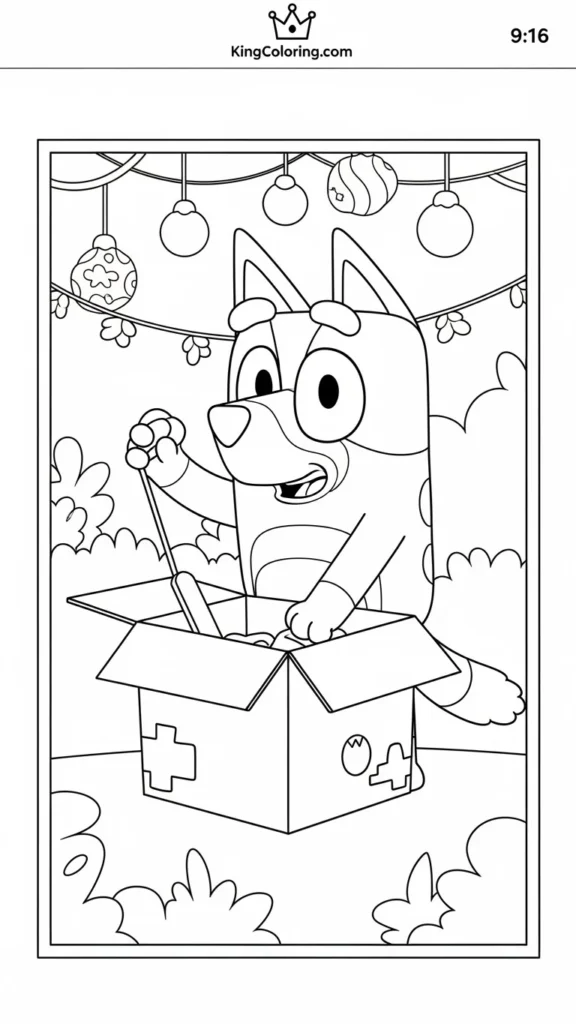 Bluey playing pretend with a cardboard box