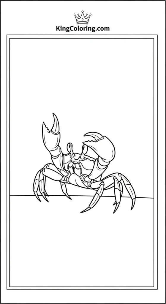 Crab coloring pages depicting a baby crab standing proudly with claws up