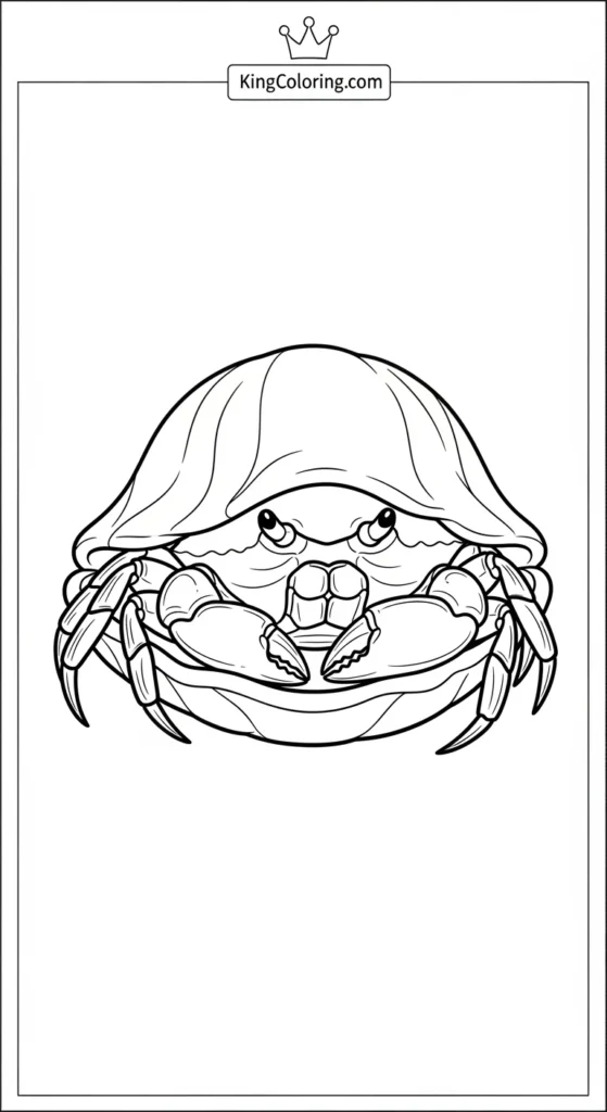 Crab coloring pages depicting a small crab sleeping inside its shell