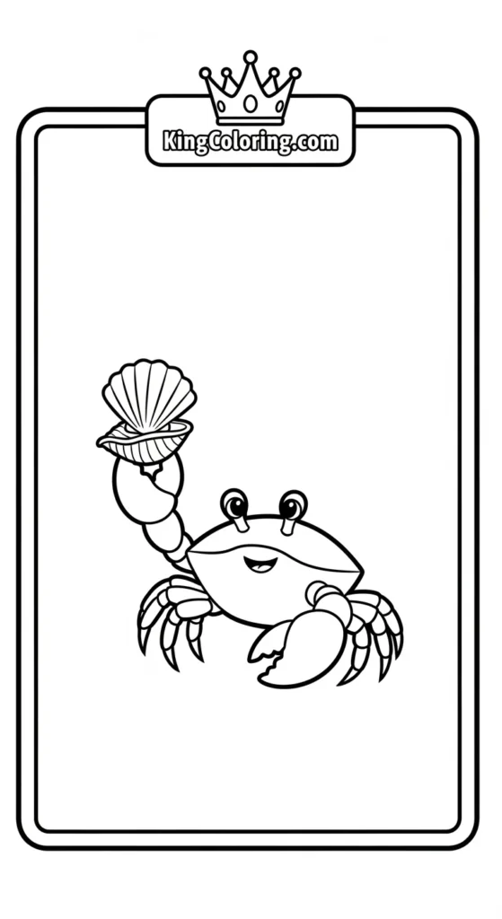 Crab coloring pages illustrating a crab holding a small seashell