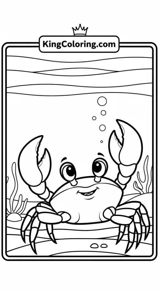 Crab coloring pages showing a baby crab standing on its hind legs with claws raised