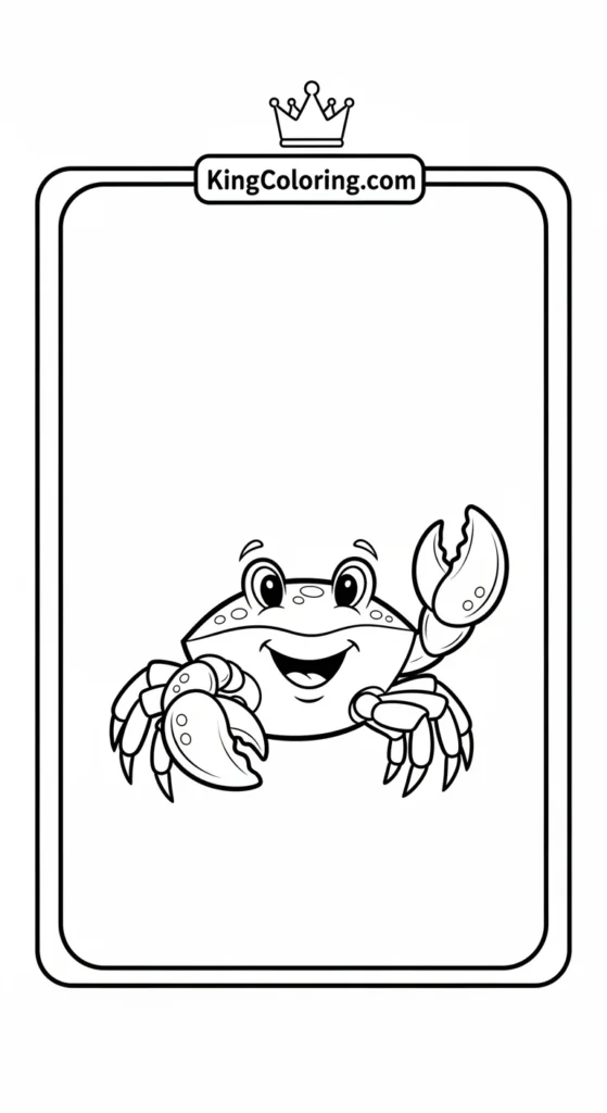 Crab coloring pages showing a small crab waving one claw happily