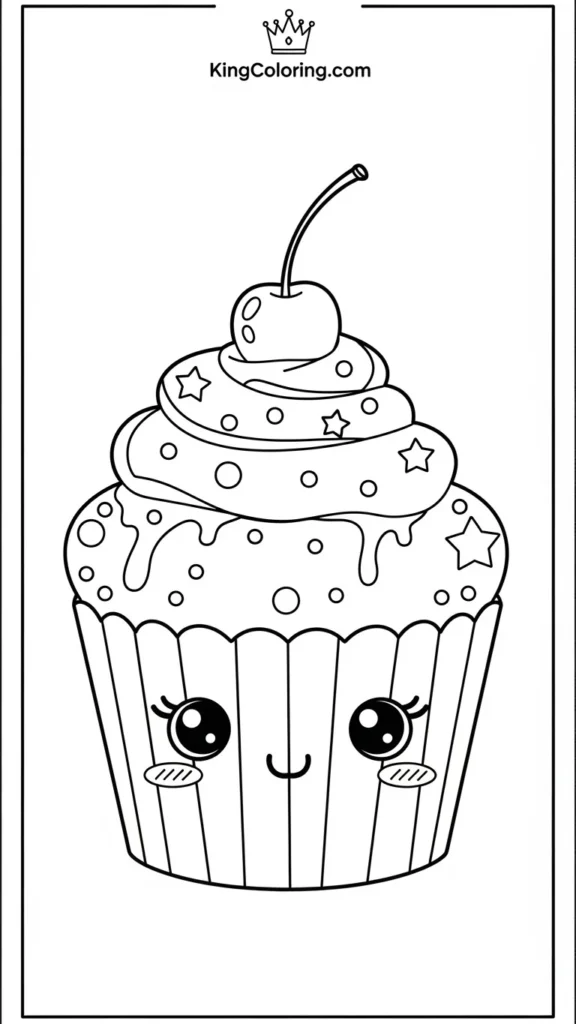 Cute kawaii cupcake with eyes and a cherry on top