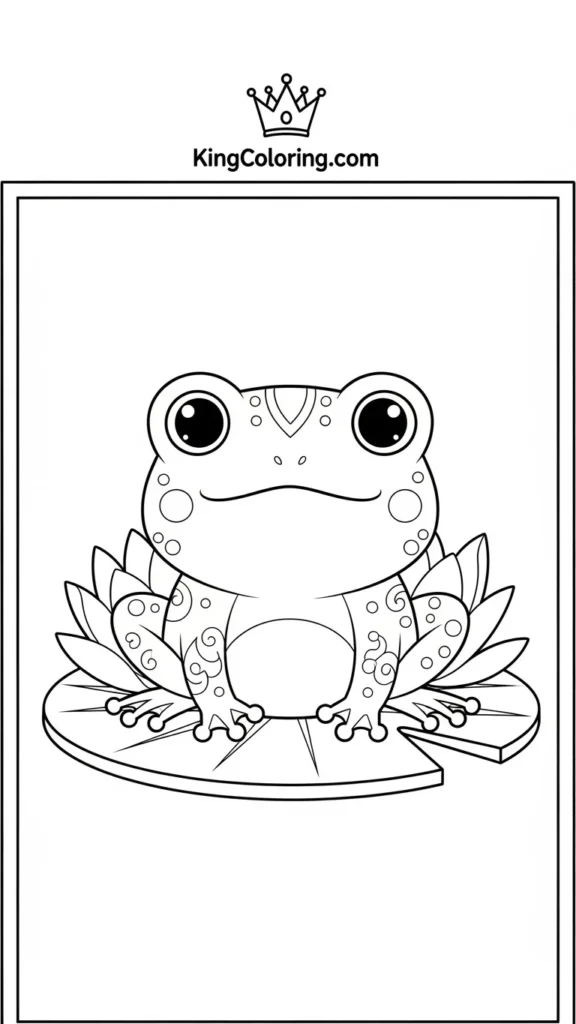 Cute kawaii frog sitting on a lily pad