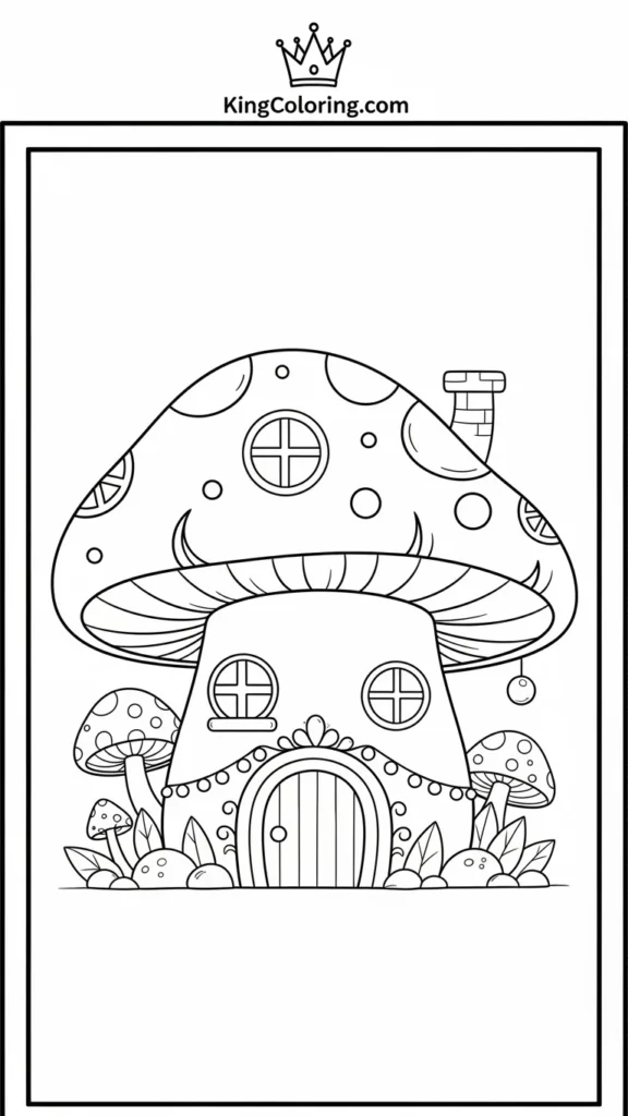 Cute kawaii mushroom house with tiny windows