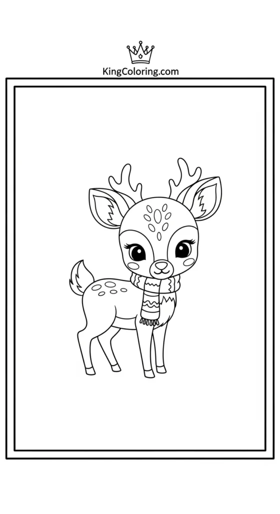 Deer coloring page featuring a small deer wearing a tiny scarf