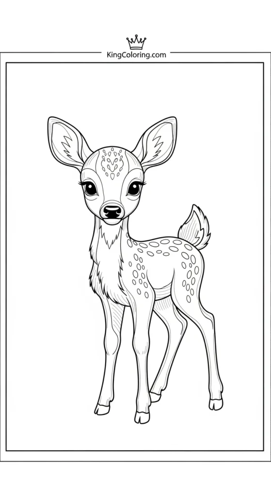 Deer coloring page showing a baby deer standing proudly