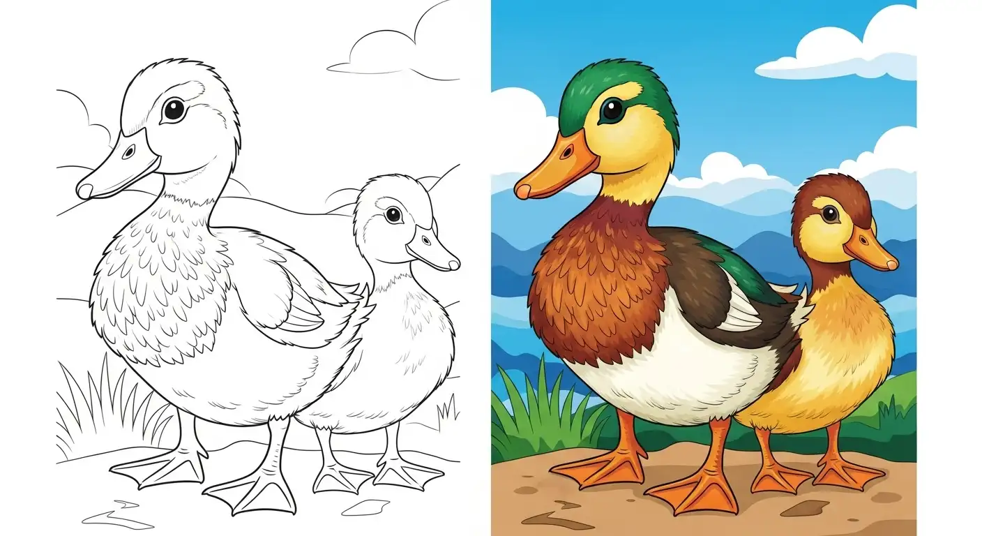 Duck and Duckling Coloring Pages