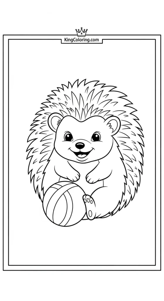 Hedgehog coloring pages featuring a cute hedgehog playing with a ball