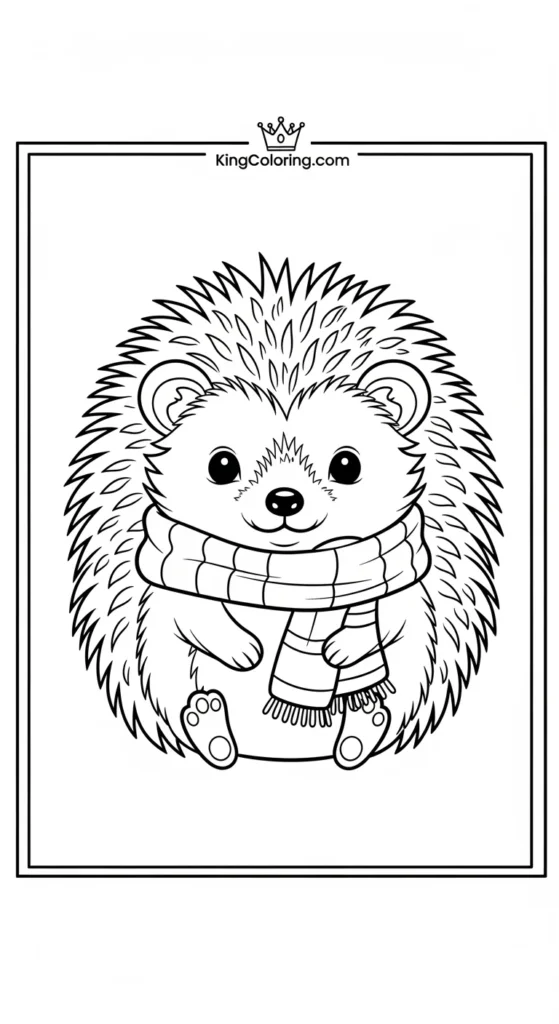 Hedgehog coloring pages featuring a small hedgehog wearing a scarf