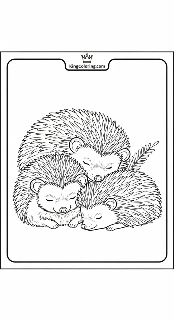 Hedgehog coloring pages illustrating a family