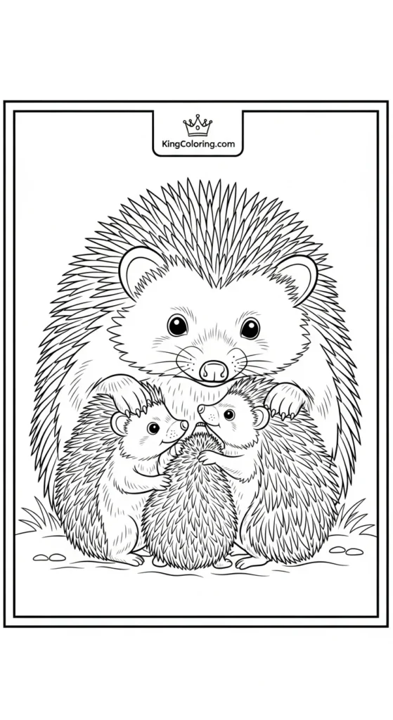 Hedgehog coloring pages parent watching over its babies