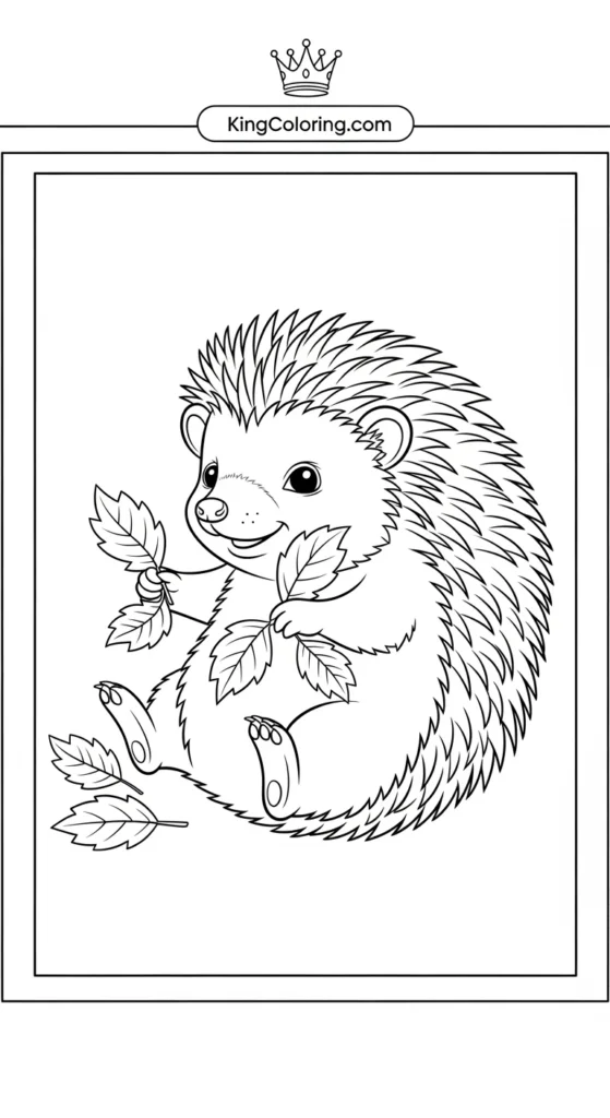Hedgehog coloring pages playing with leaves