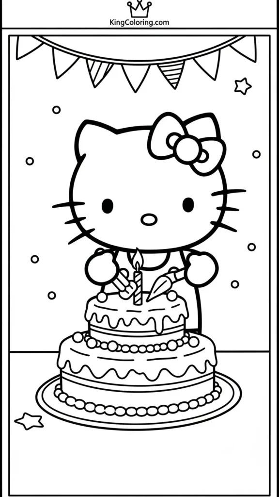 Hello Kitty decorating a birthday cake