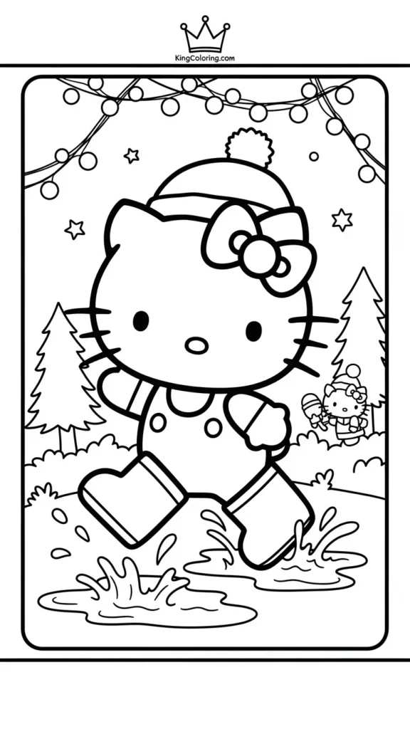 Hello Kitty jumping in puddles with boots