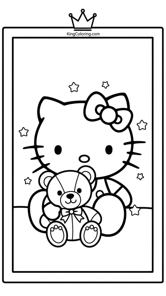 Hello Kitty sitting with a teddy bear