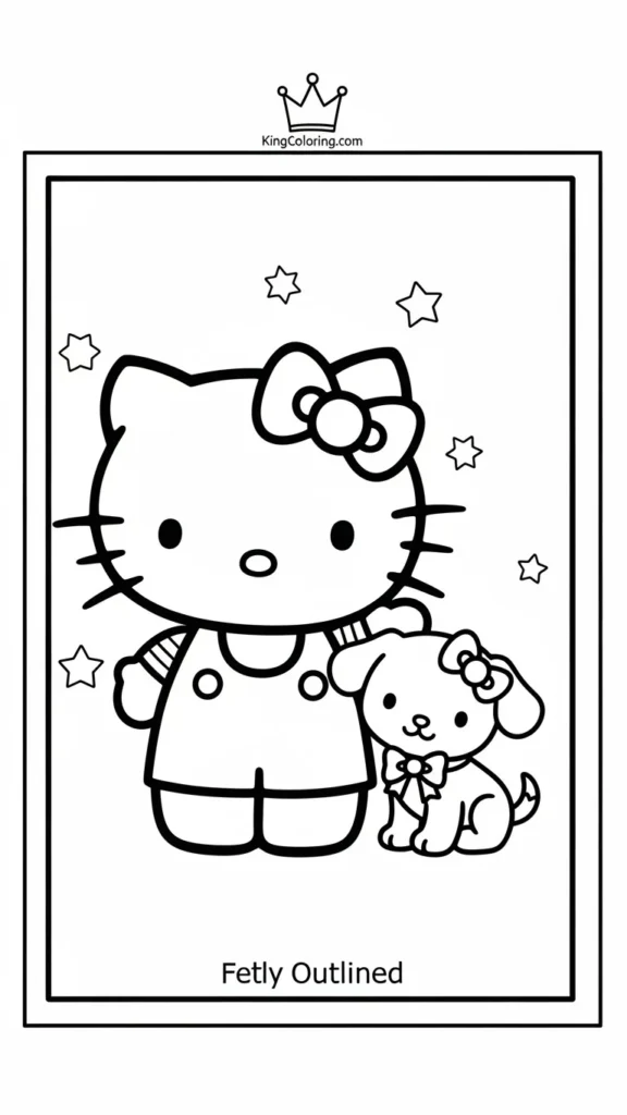 Hello Kitty standing beside a cute puppy