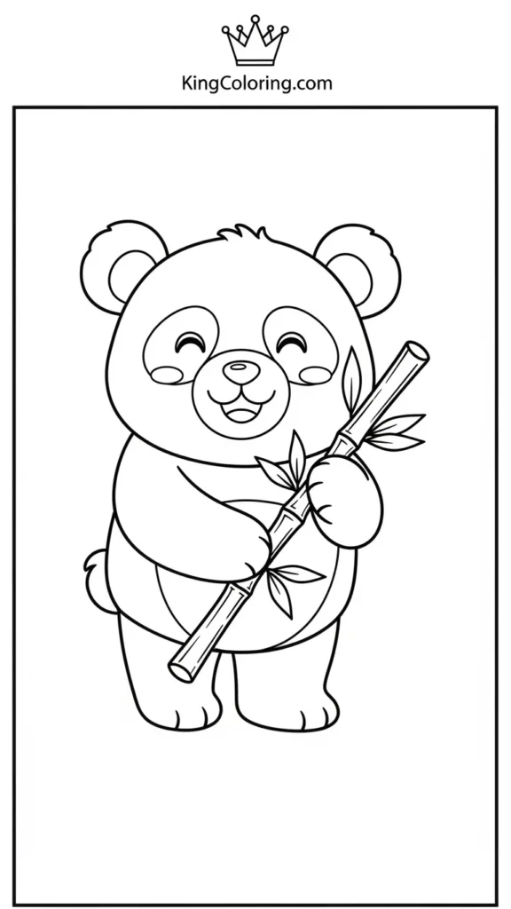 Kawaii panda holding a bamboo stick with a smile