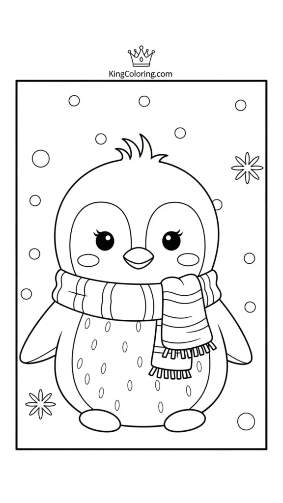 Kawaii penguin wearing a scarf, clean bold outlines