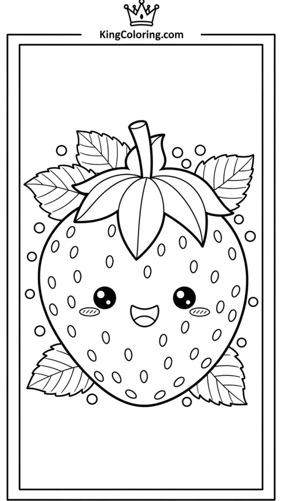 Kawaii strawberry with a happy face and leaves