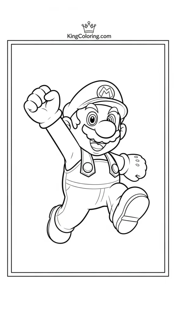 Mario jumping high with a big smile