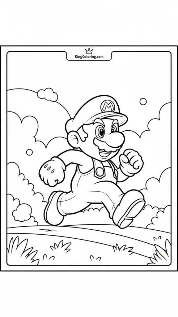 Mario running through a simple grassy scene