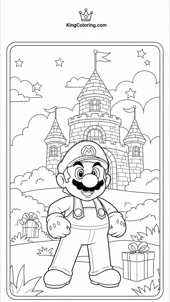 Mario standing in front of a simple castle