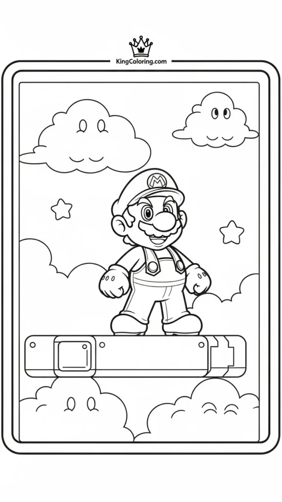 Mario standing on a platform with simple clouds behind