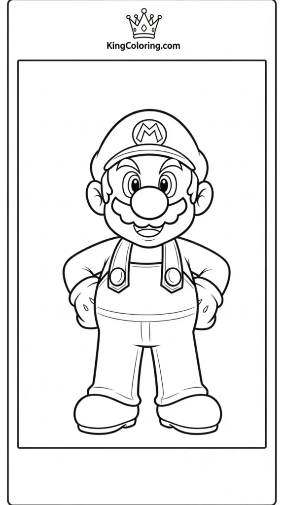 Mario standing with hands on hips, clean outline style