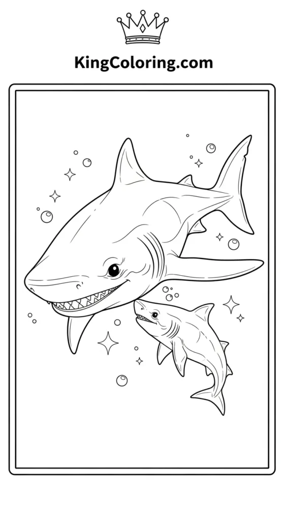 Megalodon coloring pages illustrating a parent Megalodon gently