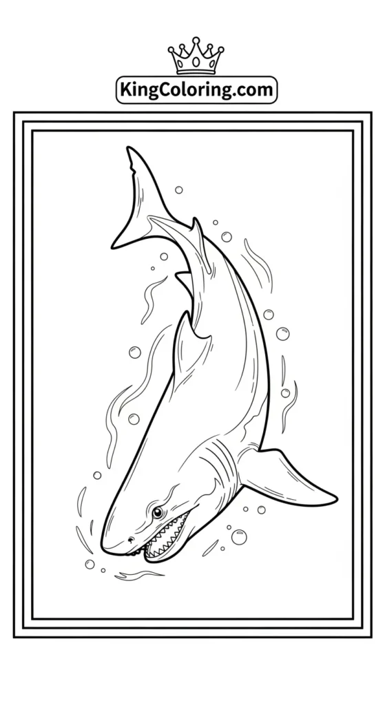 Megalodon coloring pages showing a small Megalodon gliding downward diagonally