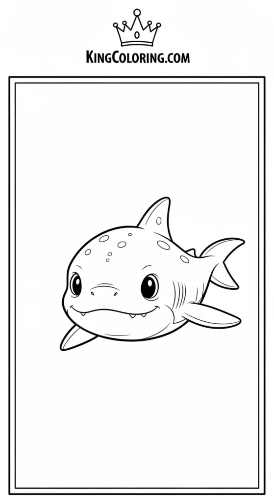 Megalodon coloring pages showing a tiny baby Megalodon swimming forward with small fins
