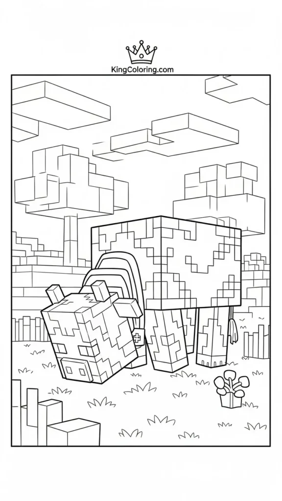 Minecraft cow grazing in a field