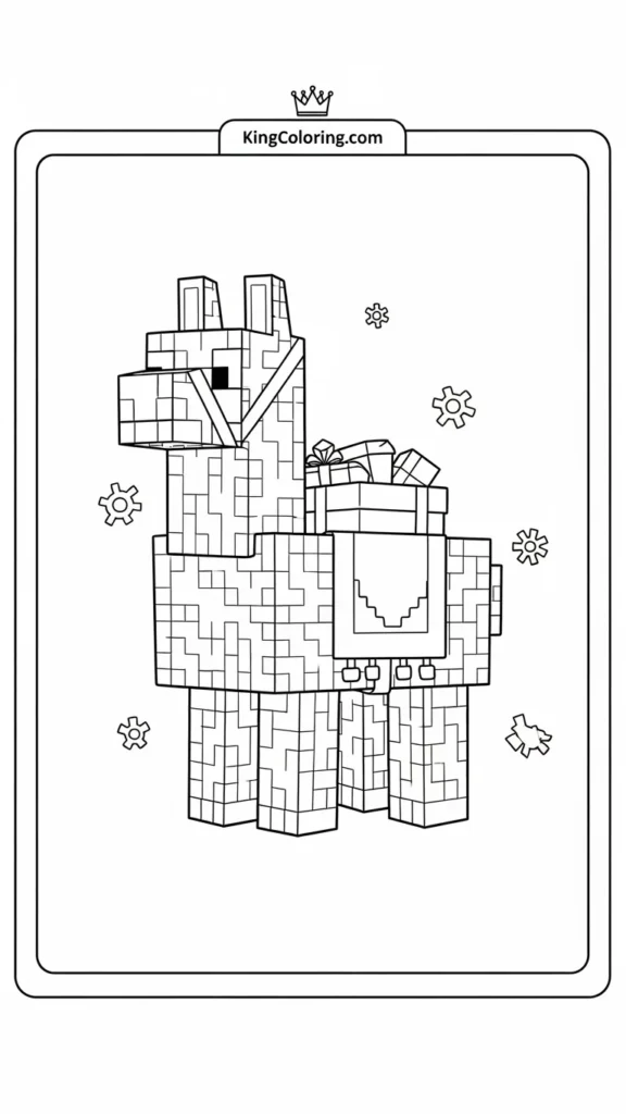 Minecraft llama carrying a colorful pack