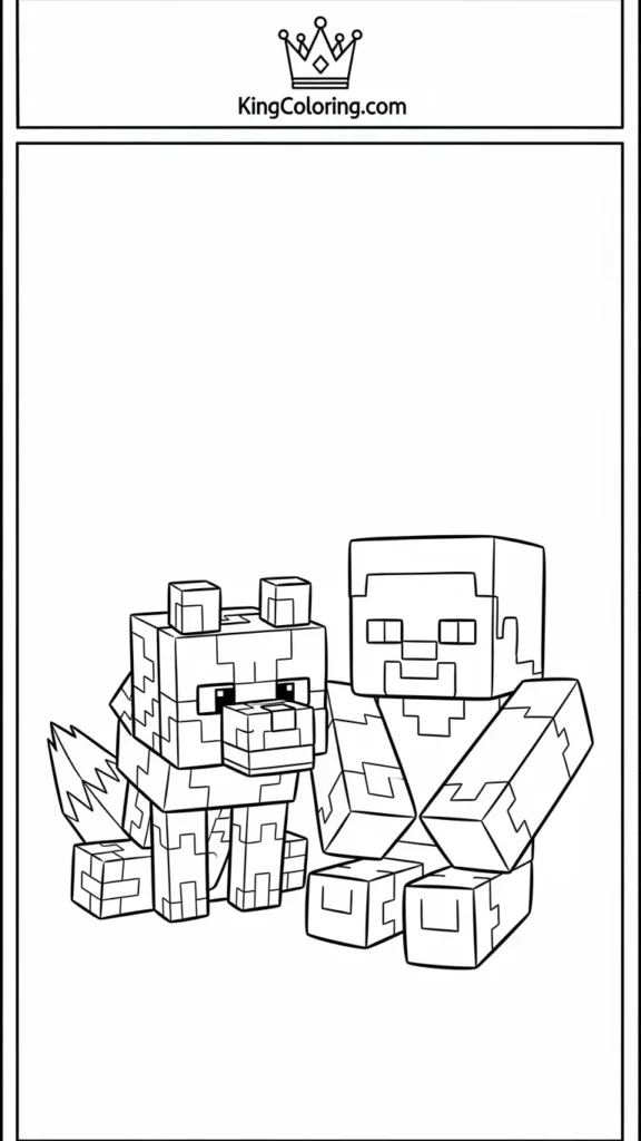 Minecraft wolf sitting beside Steve
