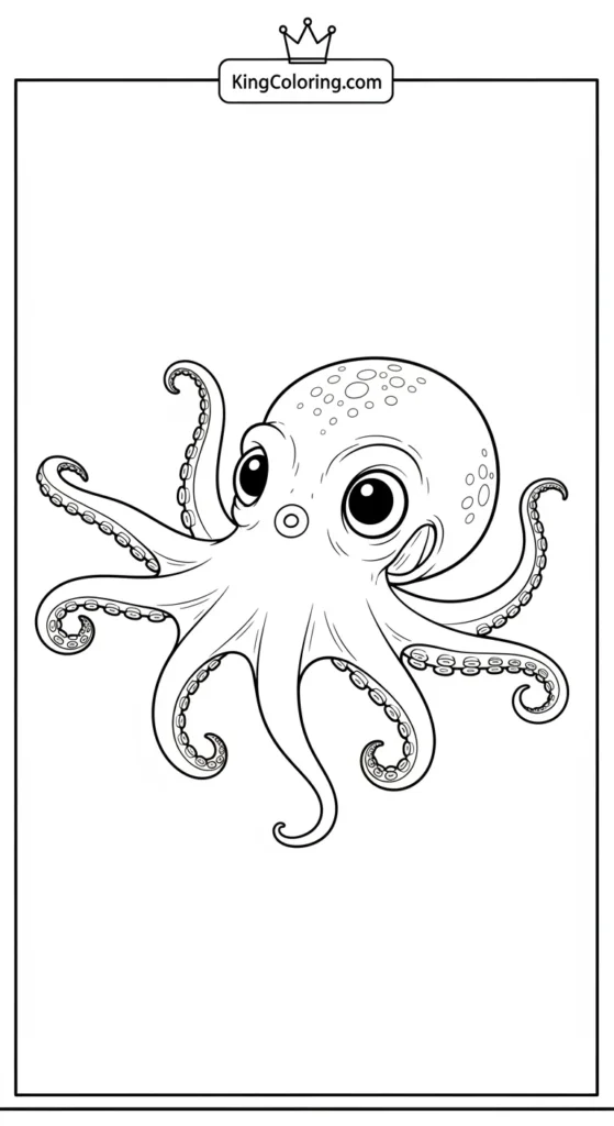 Octopus coloring pages depicting a baby octopus stretching all tentacles outward