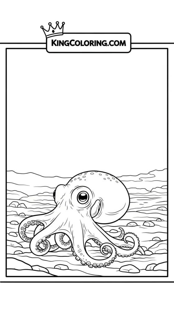 Octopus coloring pages depicting a tiny octopus crawling forward slowly