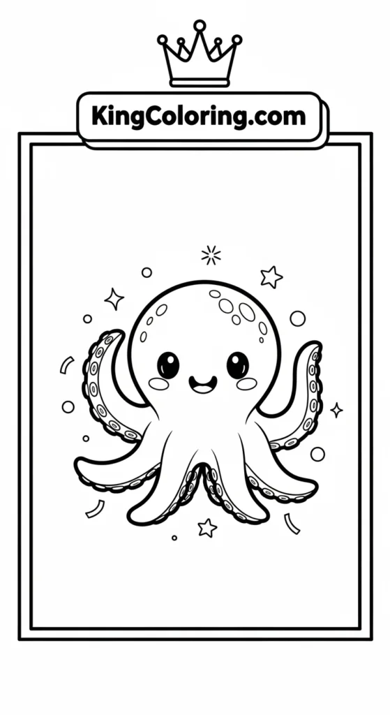 Octopus coloring pages depicting a tiny octopus waving one tentacle happily