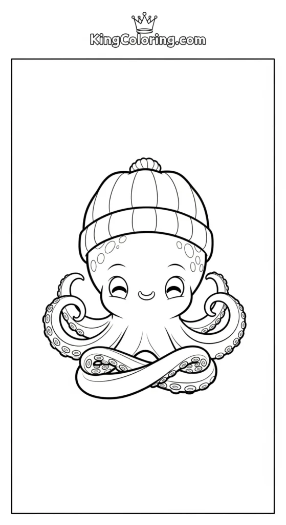 Octopus coloring pages showing a small octopus sitting cross-tentacled