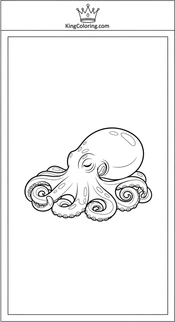 Octopus coloring pages showing a small octopus sleeping curled up