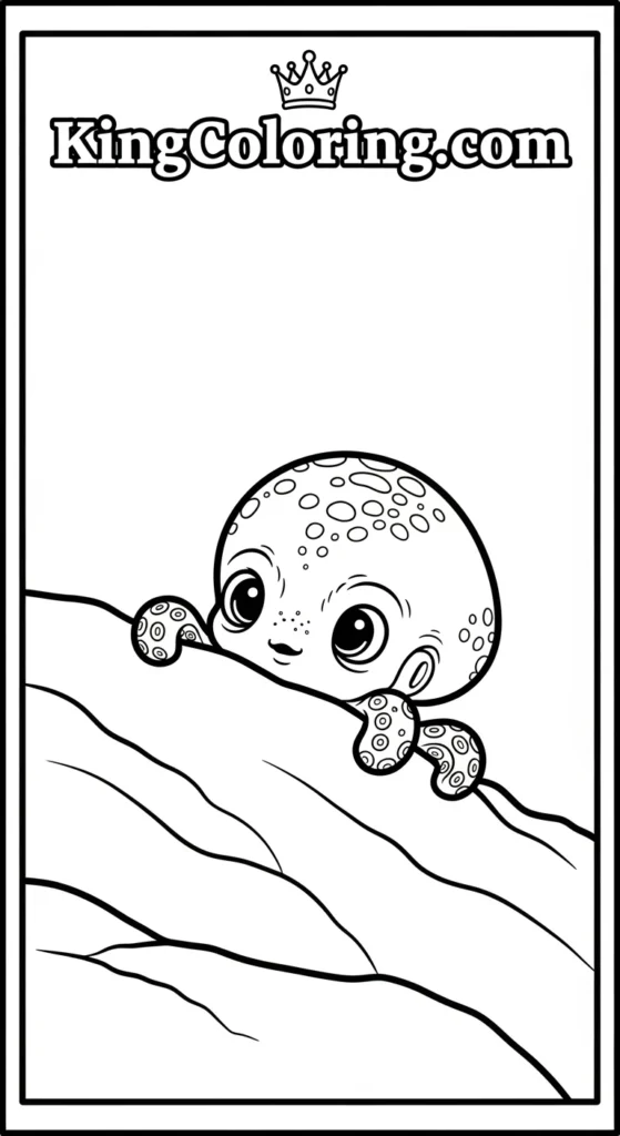 Octopus coloring pages showing a tiny octopus peeking from behind a rock